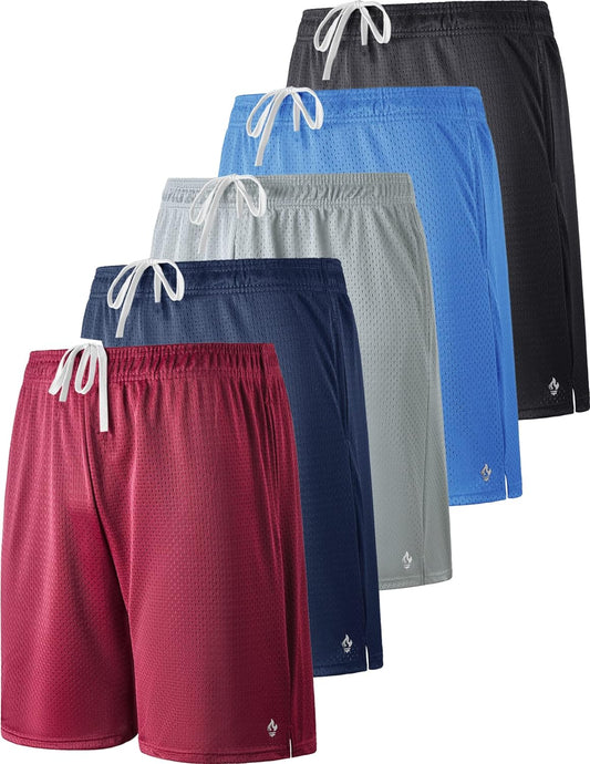 5 Pack Boys Athletic Shorts Mesh Basketball Youth Apparel Kids Sports Active Gear with Pockets